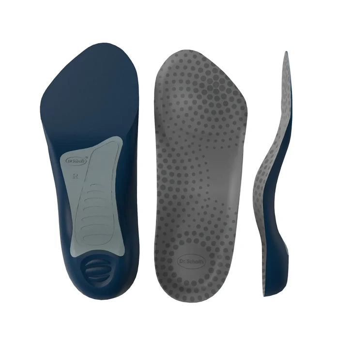 Tri-Comfort® insoles set with blue top and gray dimpled underside, 3/4 length