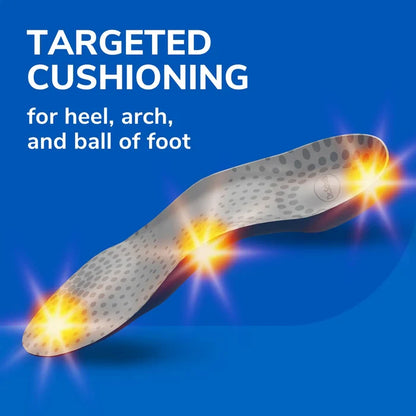 3/4-length insole with targeted cushioning zones for heel, arch, and ball of foot