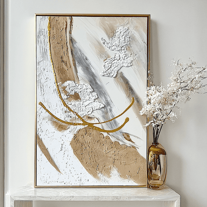 Verona Cream, Taupe & Gold Abstract Paint Brush Effect Textured Canvas Wall Art Accessories