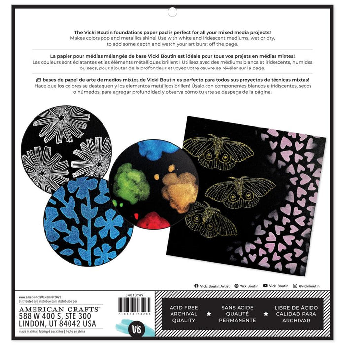 Vicki Boutin - Mixed Media Foundations Paper 12"X12" - 12/Pkg - Black, 140lb. Available at Embellish Away located in Bowmanville Ontario Canada.