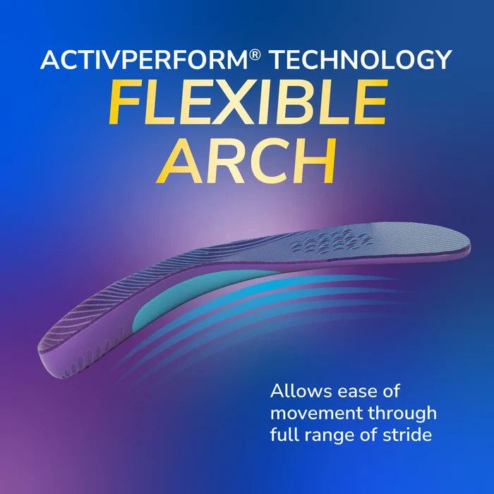 Walk Longer Insoles by DrScholls featuring flexible arch support for ease of movement through the full range of stride