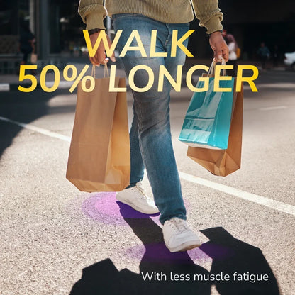 DrScholls Walk Longer Insoles help a person walk 50 percent longer with less muscle fatigue while carrying shopping bags outdoors