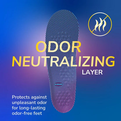 Walk Longer Insoles by DrScholls featuring an odor neutralizing layer that helps protect against unpleasant odor for long lasting odor free feet