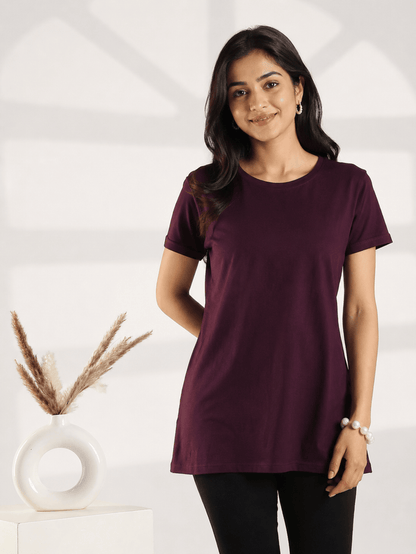 Wine Hosiery Cotton Long T Shirt Nighty for Women Relaxed Fit