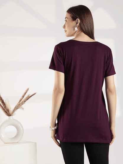 Wine Hosiery Cotton Long T Shirt Nighty for Women Relaxed Fit