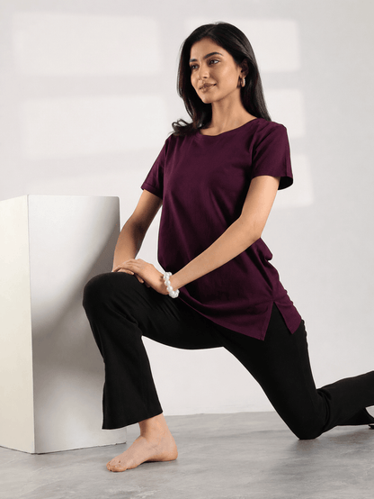 Wine Hosiery Cotton Long T Shirt Nighty for Women Relaxed Fit