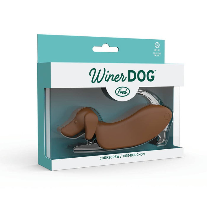 Fred & Friends Winer Dog corkscrew wine opener with a playful dog design, used for opening wine bottles.