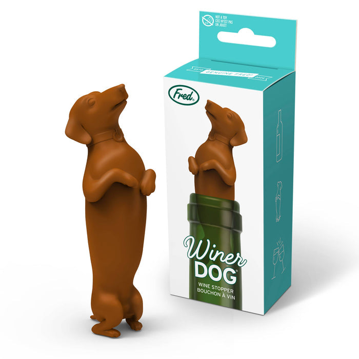 Fred & Friends Winer Dog Dachshund bottle stopper featuring a playful dachshund design for sealing wine bottles.