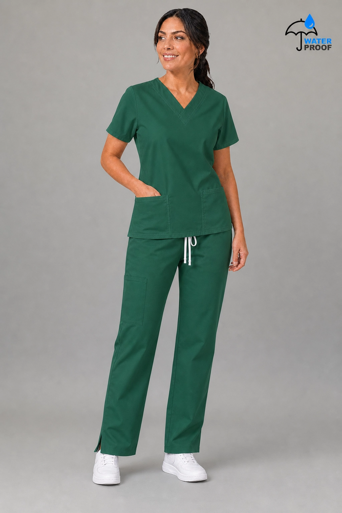 Women's bottle green 502 scrub set — matching lightweight fluid-resistant top and pants for nurses and healthcare professionals S-FOR-ME