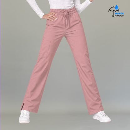 Women's dusty pink lightweight scrub pants 502 front view with drawstring waist and side slit hem — S-FOR-ME fluid-resistant medical uniform