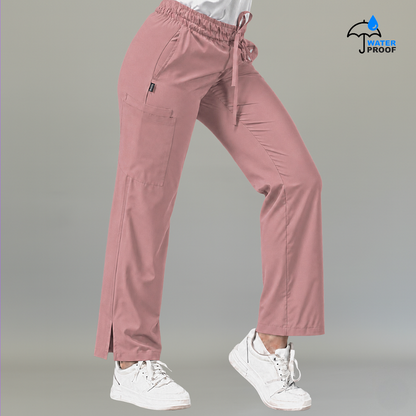 Side view of women's 502 dusty pink scrub pants showing cargo pocket detail — lightweight fluid-resistant nursing pants by S-FOR-ME