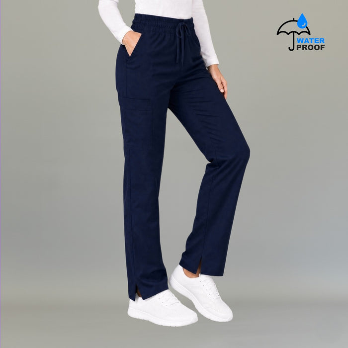 Women's navy blue lightweight scrub pants 502 with drawstring waist and side slit hem — S-FOR-ME fluid-resistant medical uniform