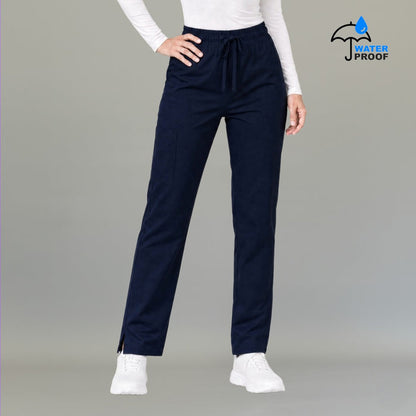 Front view of women's navy blue 502 scrub pants slim fit with elastic drawstring waist — lightweight medical uniform S-FOR-ME