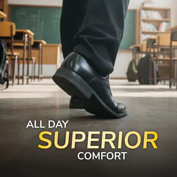 DrScholls Work Insoles with Massaging Gel® shown in black work shoes for all day comfort while standing at work