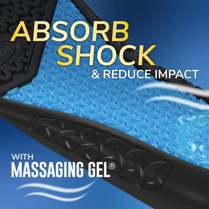 DrScholls Work Insoles with Massaging Gel® featuring a blue gel surface designed to absorb shock and reduce impact for tired feet and legs