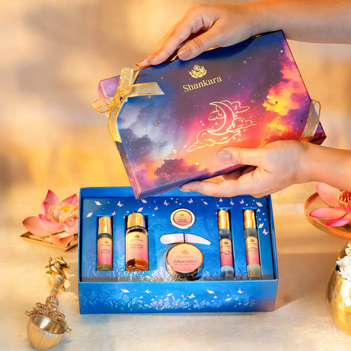 Shankara beauty product set with decorative packaging on a soft background