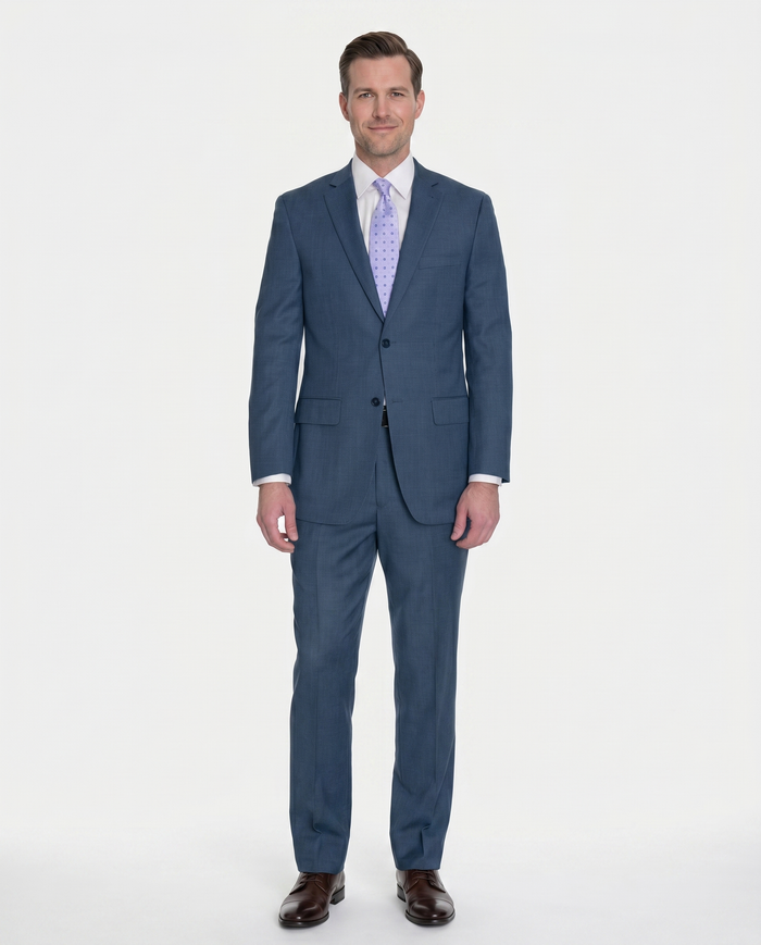Zanetti Classic Fit Navy Blue Birdseye Two Button Wool Suit - The Suit Depot