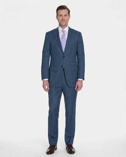 Zanetti Classic Fit Navy Blue Birdseye Two Button Wool Suit - The Suit Depot