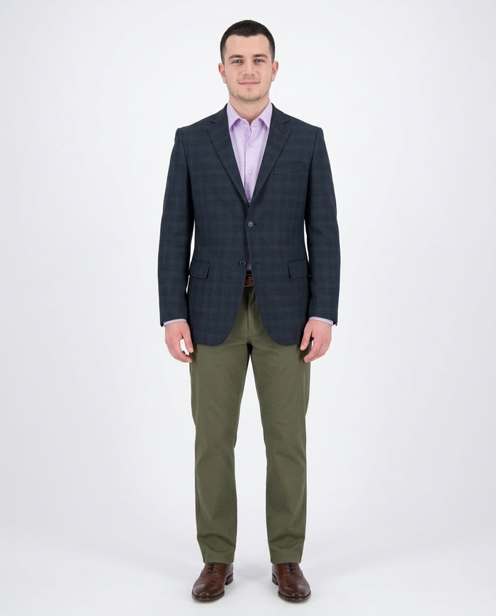 Zanetti Classic Fit Navy Blue Plaid Two Button Wool Blazer Sportcoat - The Suit Depot