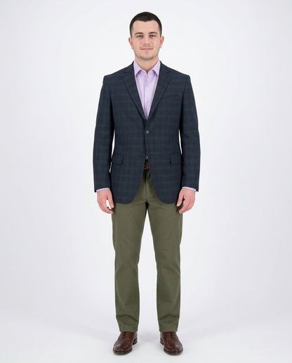 Zanetti Classic Fit Navy Blue Plaid Two Button Wool Blazer Sportcoat - The Suit Depot