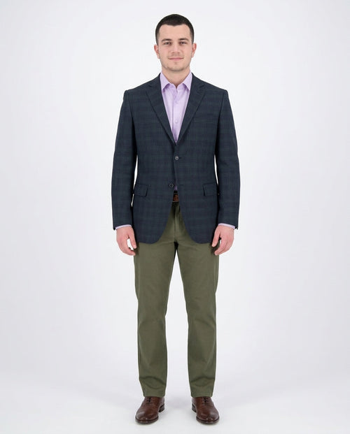 Zanetti Classic Fit Navy Blue Plaid Two Button Wool Blazer Sportcoat - The Suit Depot