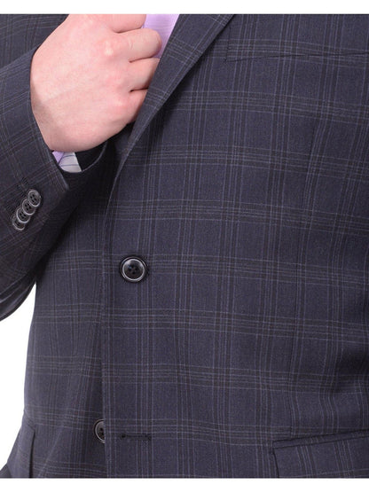 Zanetti BLAZERS Zanetti Classic Fit Navy Blue Plaid Two Button Wool Blazer Sportcoat