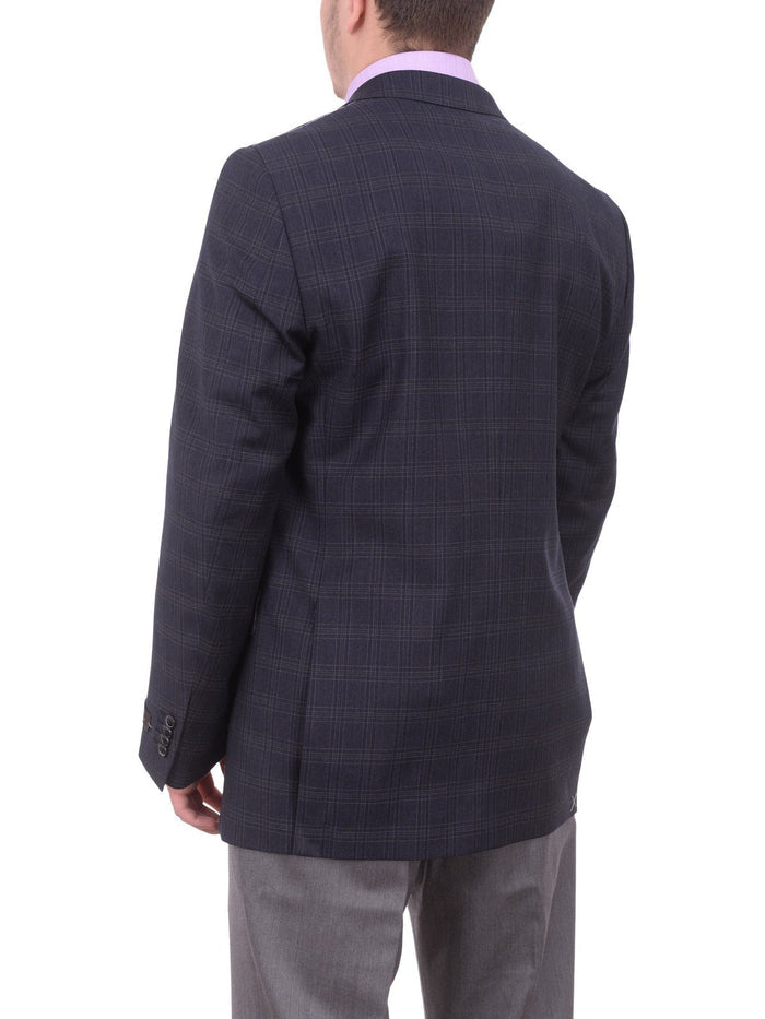 Zanetti BLAZERS Zanetti Classic Fit Navy Blue Plaid Two Button Wool Blazer Sportcoat