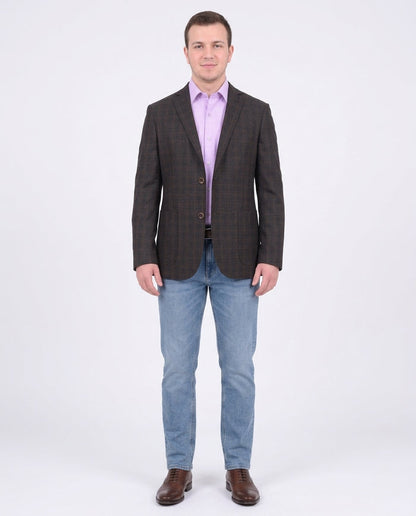 Zanetti Modern Fit Brown Plaid Wool Blazer Sportcoat With Patch Pockets - The Suit Depot