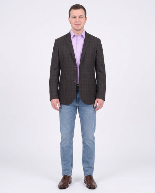 Zanetti Modern Fit Brown Plaid Wool Blazer Sportcoat With Patch Pockets - The Suit Depot