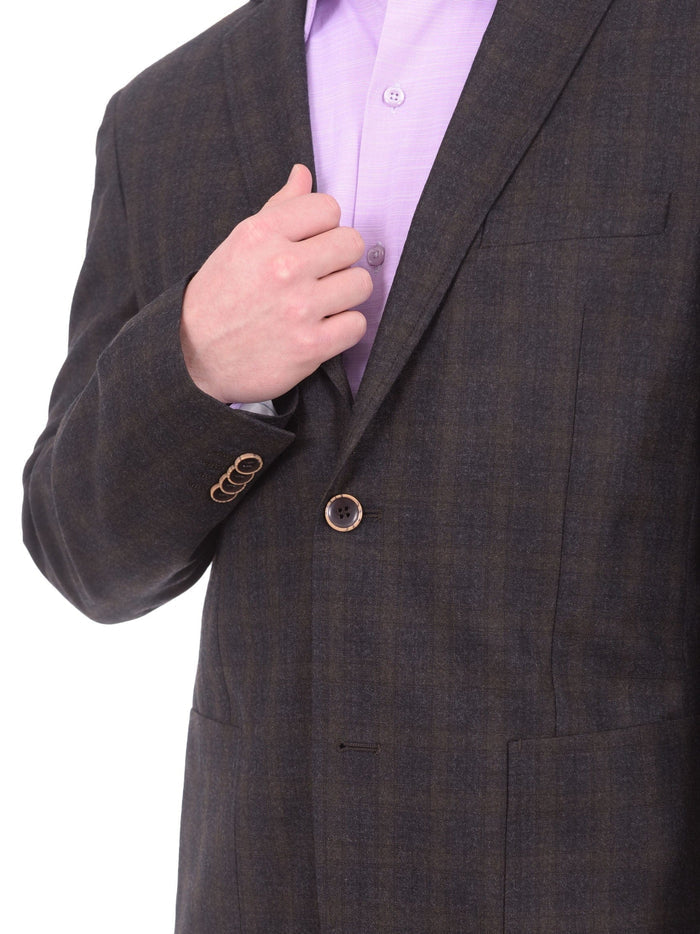 Zanetti BLAZERS Zanetti Modern Fit Brown Plaid Wool Blazer Sportcoat With Patch Pockets