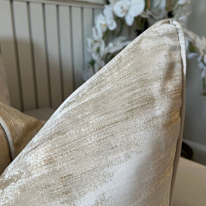 Zirconium Oyster & Gold Metallic Patterned Feather Filled Cushion - 50x50cm Textiles